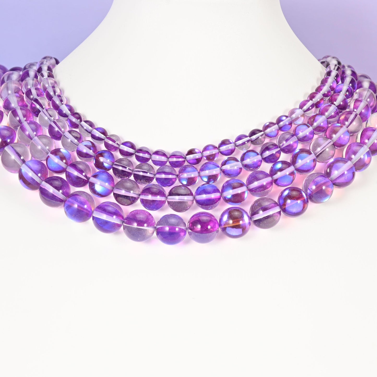 Mystic Aura Purple Round Glass Beads: Iridescent Jewelry Making Supply, 15 Inch Strand