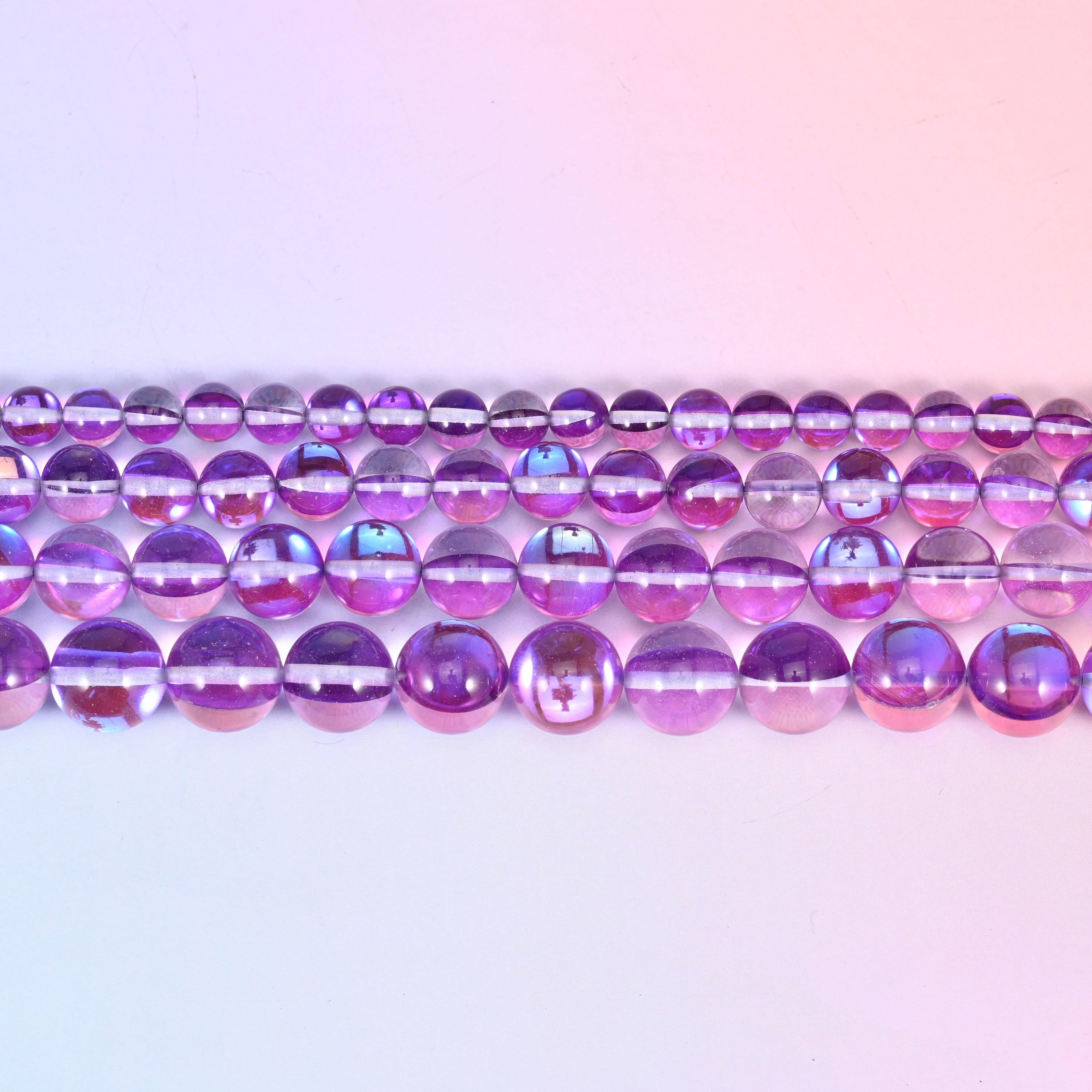 Mystic Aura Purple Round Glass Beads: Iridescent Jewelry Making Supply, 15 Inch Strand