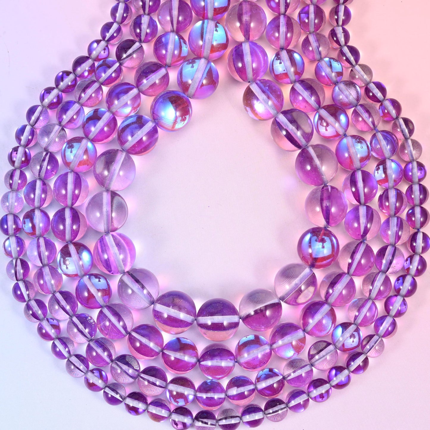 Mystic Aura Purple Round Glass Beads: Iridescent Jewelry Making Supply, 15 Inch Strand
