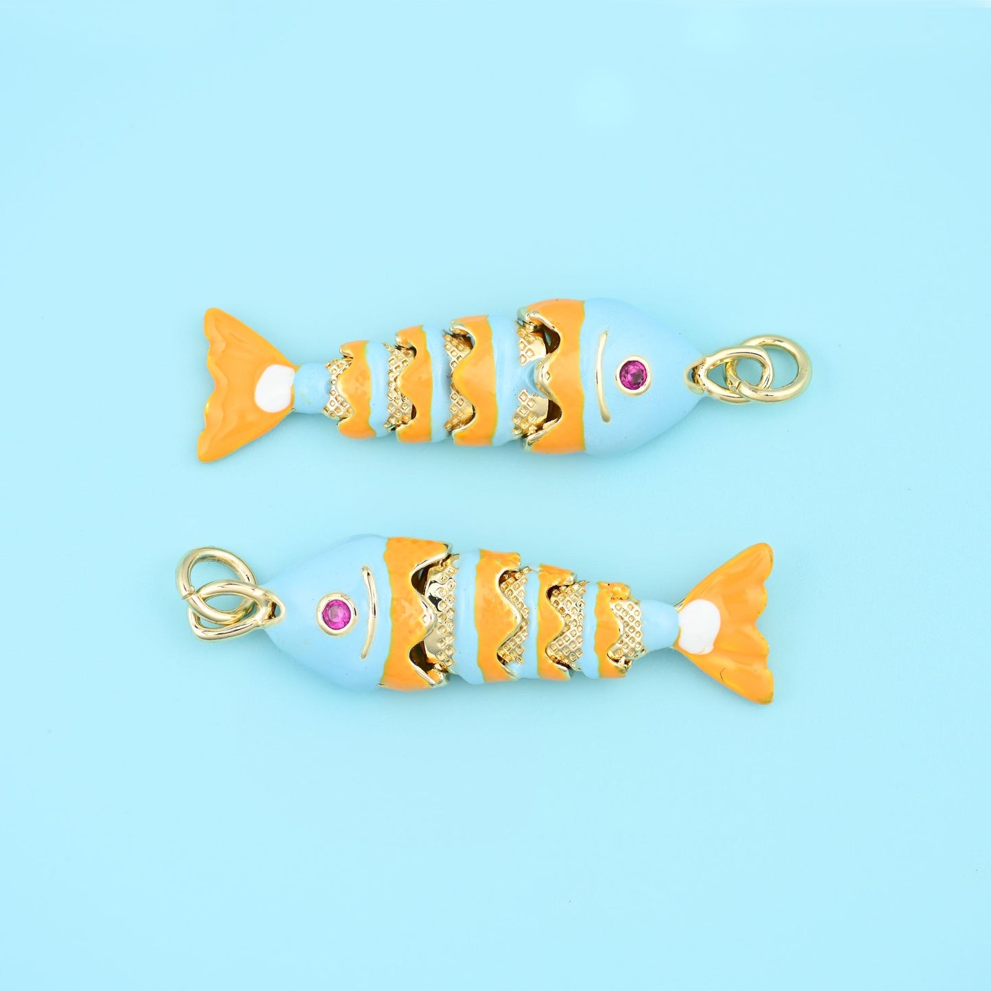 18K Gold Filled Orange Blue Enamel Fish Charms for DIY Jewelry Making Supply