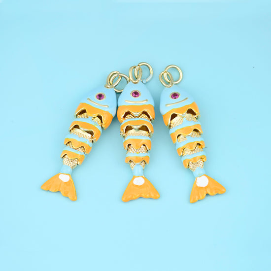 18K Gold Filled Orange Blue Enamel Fish Charms for DIY Jewelry Making Supply