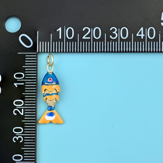 18K Gold Filled Tiny Blue Enamel Fish Charms for DIY Jewelry Making Supply