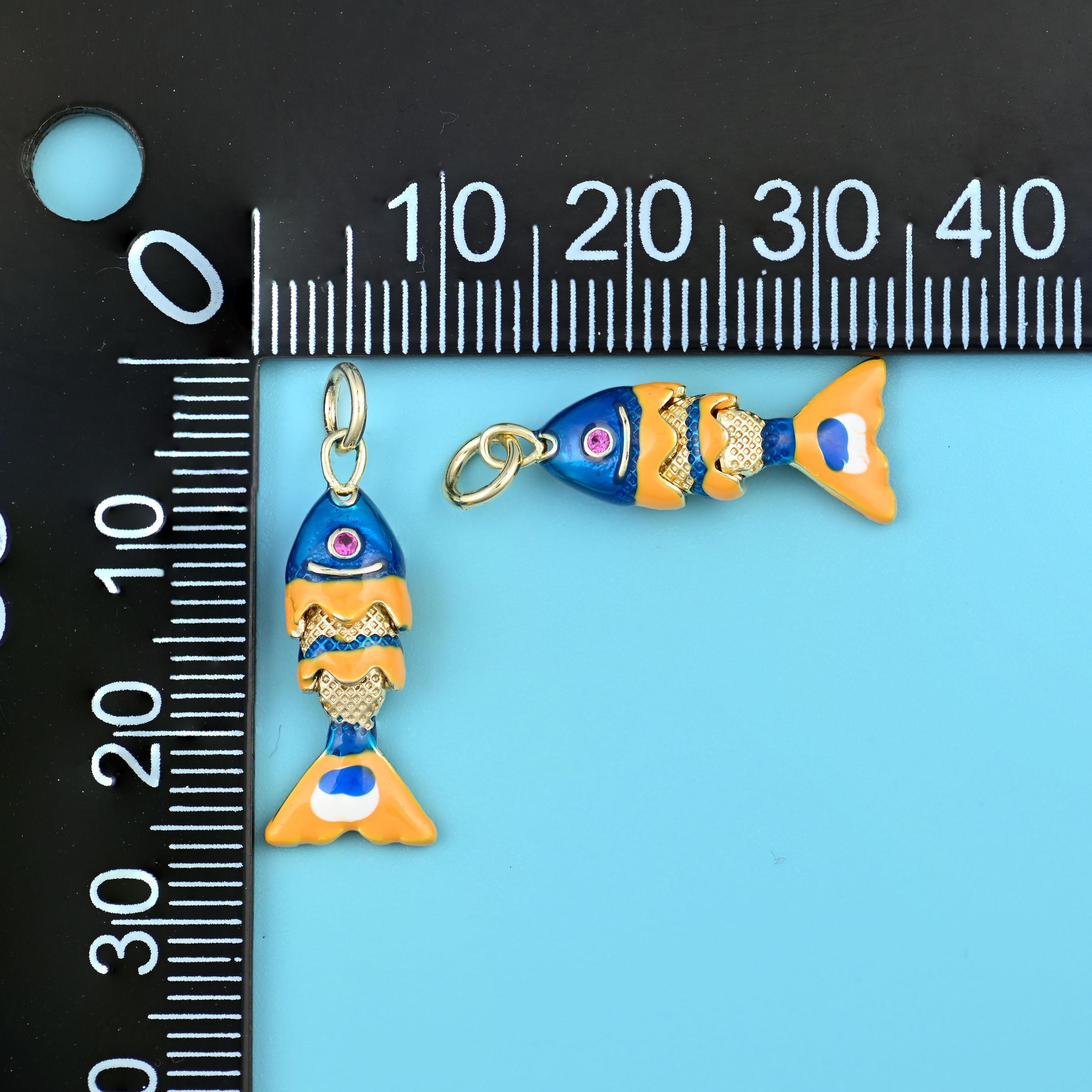 18K Gold Filled Tiny Blue Enamel Fish Charms for DIY Jewelry Making Supply