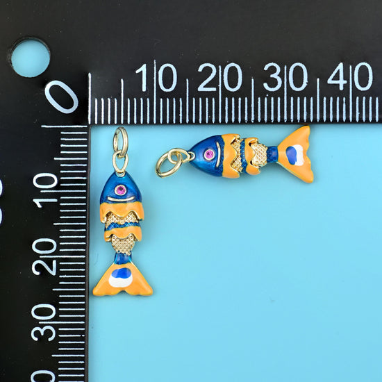 18K Gold Filled Tiny Blue Enamel Fish Charms for DIY Jewelry Making Supply
