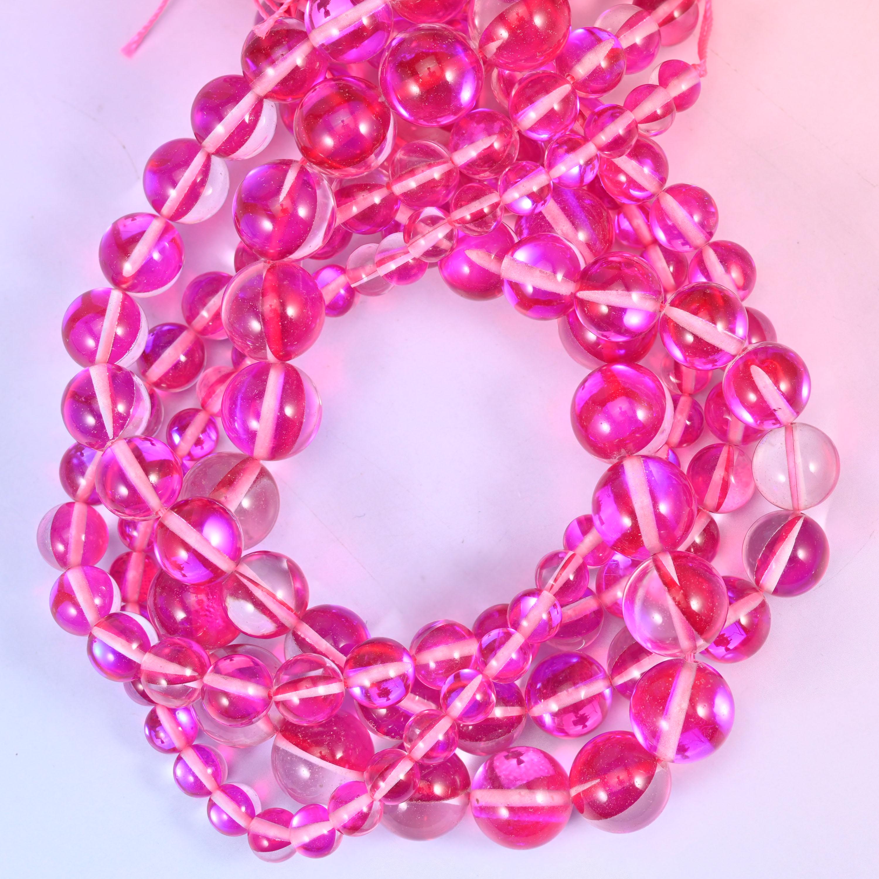 Mystic Aura Rose Red Round Glass Beads: Iridescent Jewelry Making Supply, 15 Inch Strand