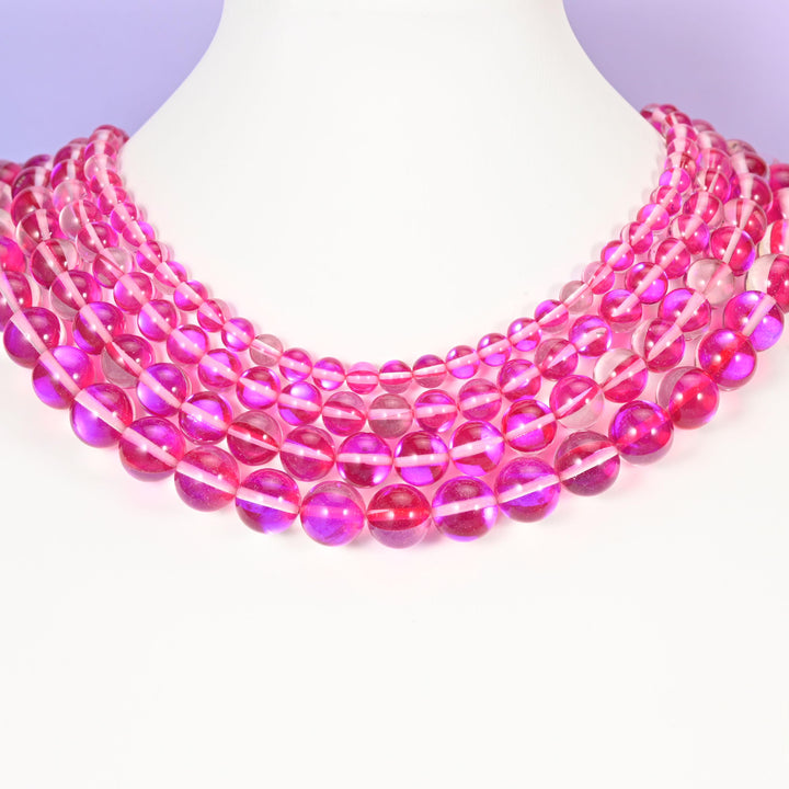 Mystic Aura Rose Red Round Glass Beads: Iridescent Jewelry Making Supply, 15 Inch Strand