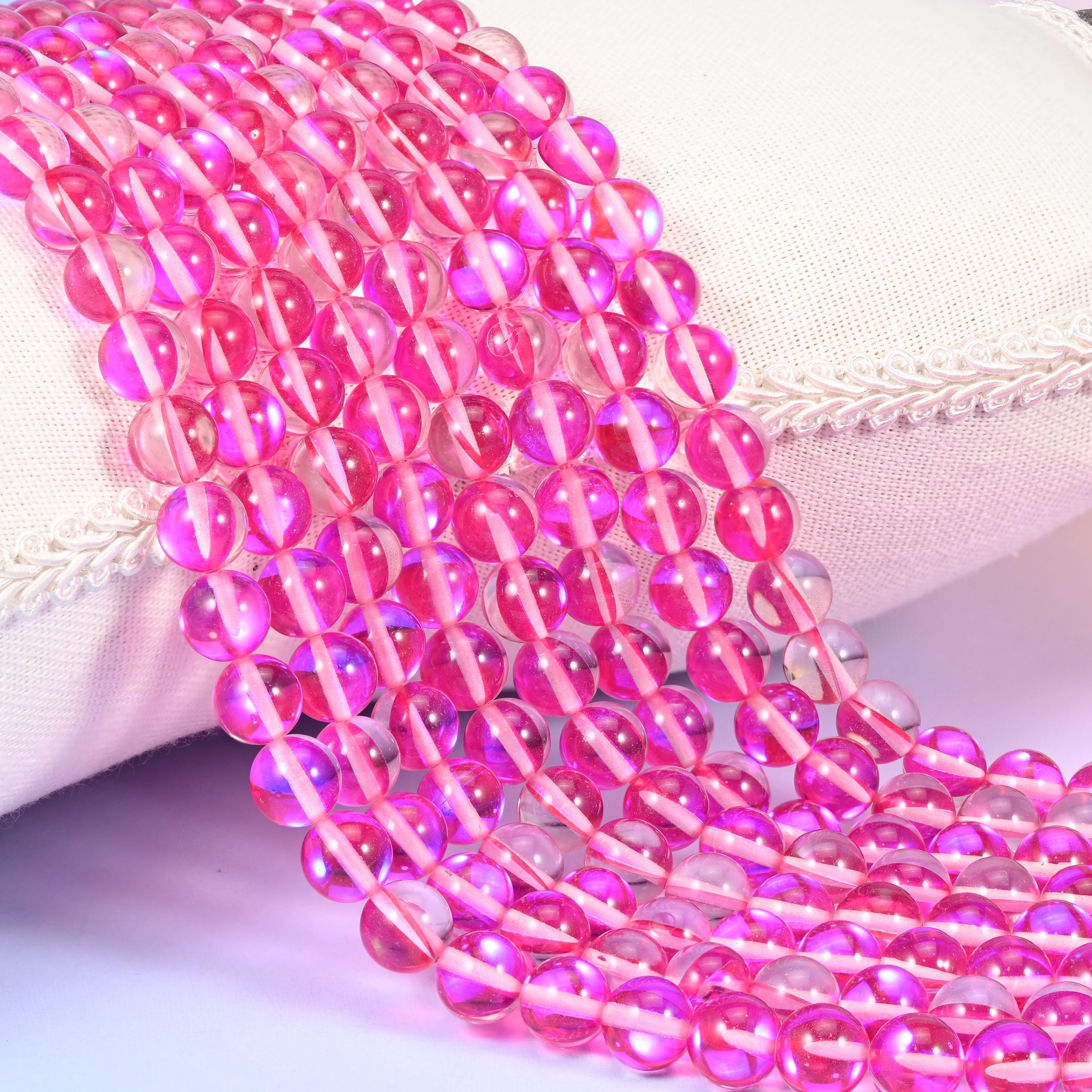 Mystic Aura Rose Red Round Glass Beads: Iridescent Jewelry Making Supply, 15 Inch Strand