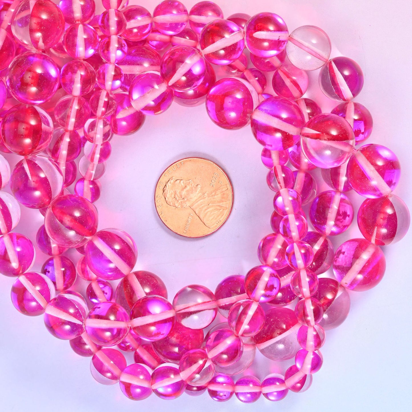 Mystic Aura Rose Red Round Glass Beads: Iridescent Jewelry Making Supply, 15 Inch Strand