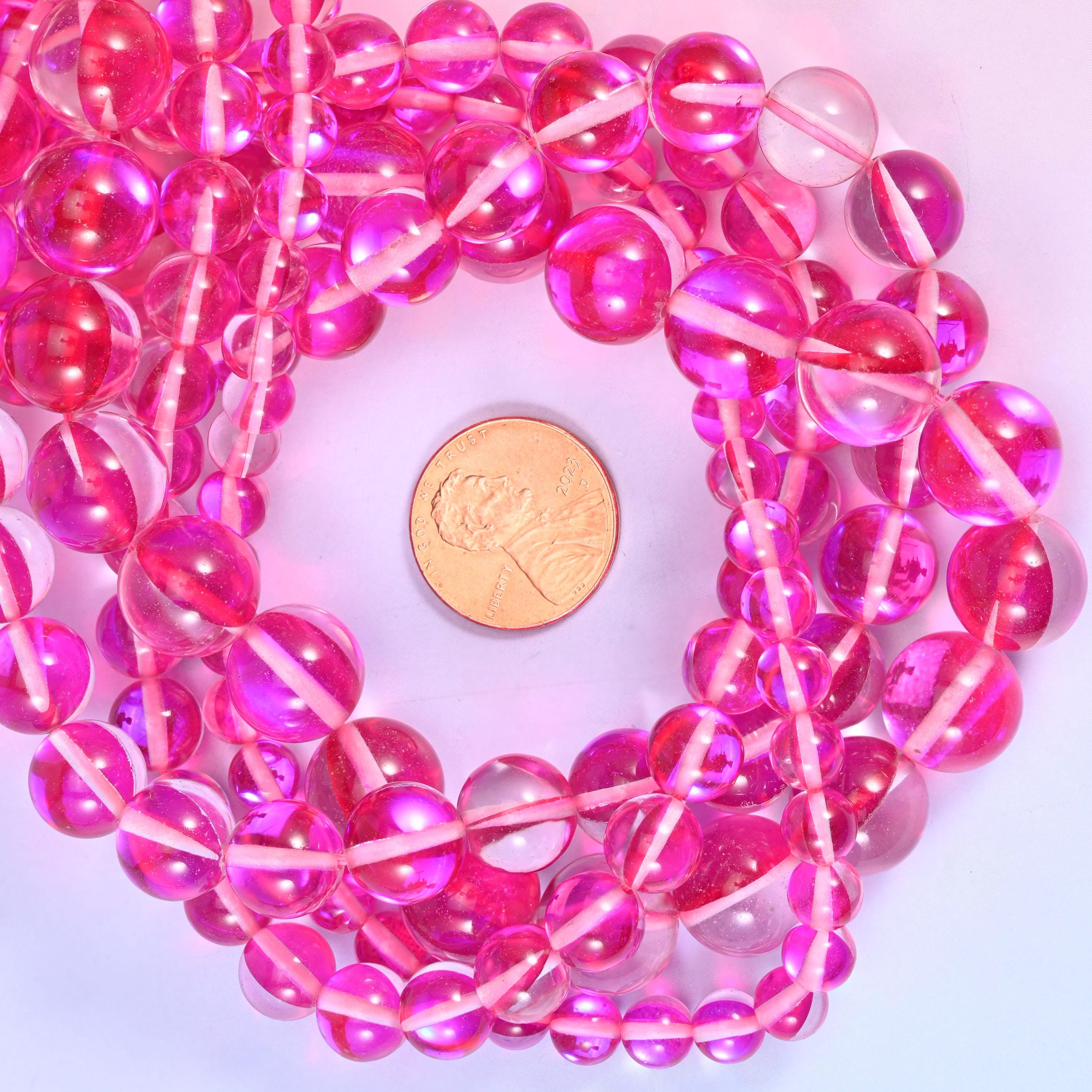 Mystic Aura Rose Red Round Glass Beads: Iridescent Jewelry Making Supply, 15 Inch Strand