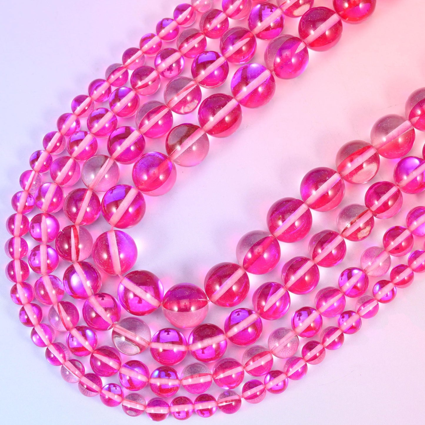 Mystic Aura Rose Red Round Glass Beads: Iridescent Jewelry Making Supply, 15 Inch Strand