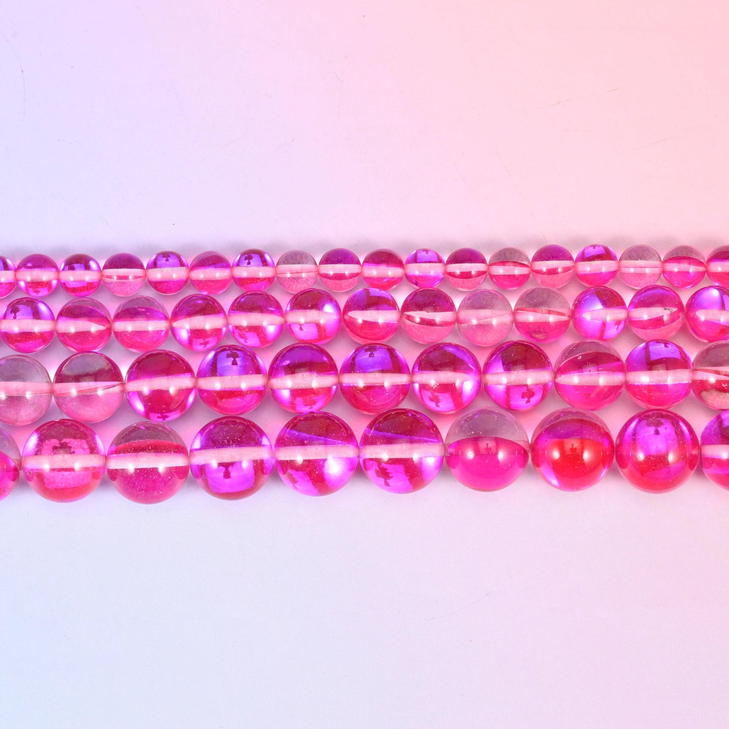 Mystic Aura Rose Red Round Glass Beads: Iridescent Jewelry Making Supply, 15 Inch Strand