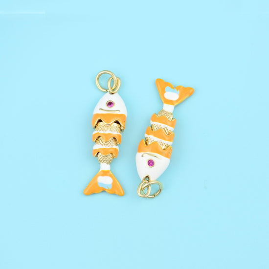 18K Gold Filled White Orange Enamel Fish Charms for DIY Jewelry Making Supply