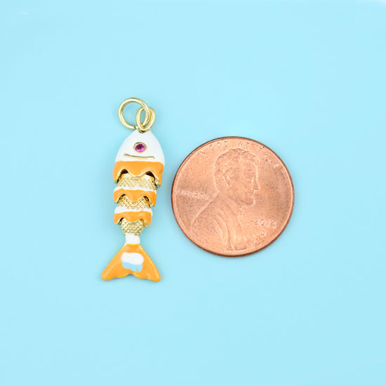 18K Gold Filled White Orange Enamel Fish Charms for DIY Jewelry Making Supply