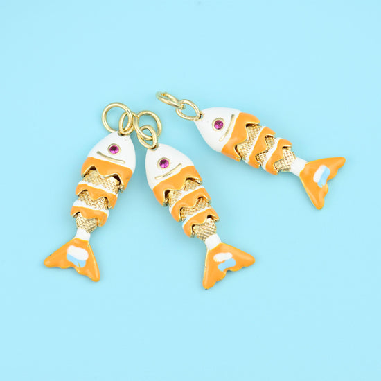 18K Gold Filled White Orange Enamel Fish Charms for DIY Jewelry Making Supply