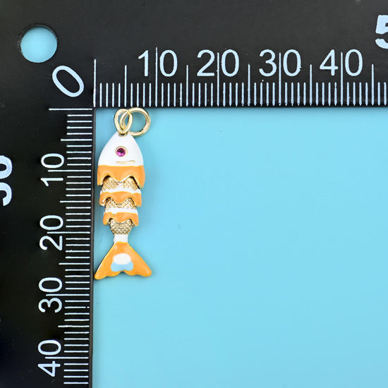 18K Gold Filled White Orange Enamel Fish Charms for DIY Jewelry Making Supply