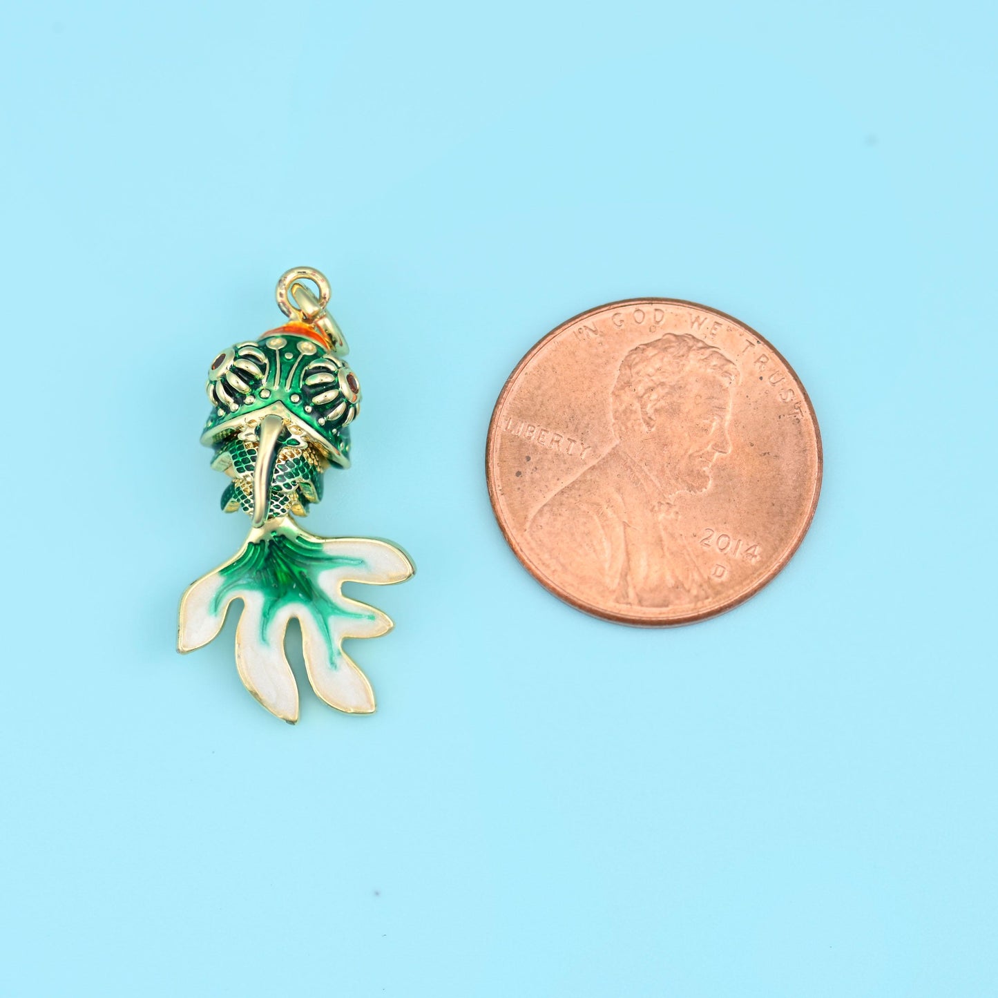 18K Gold Filled Enamel Green Goldfish Charms for DIY Jewelry Making Supply