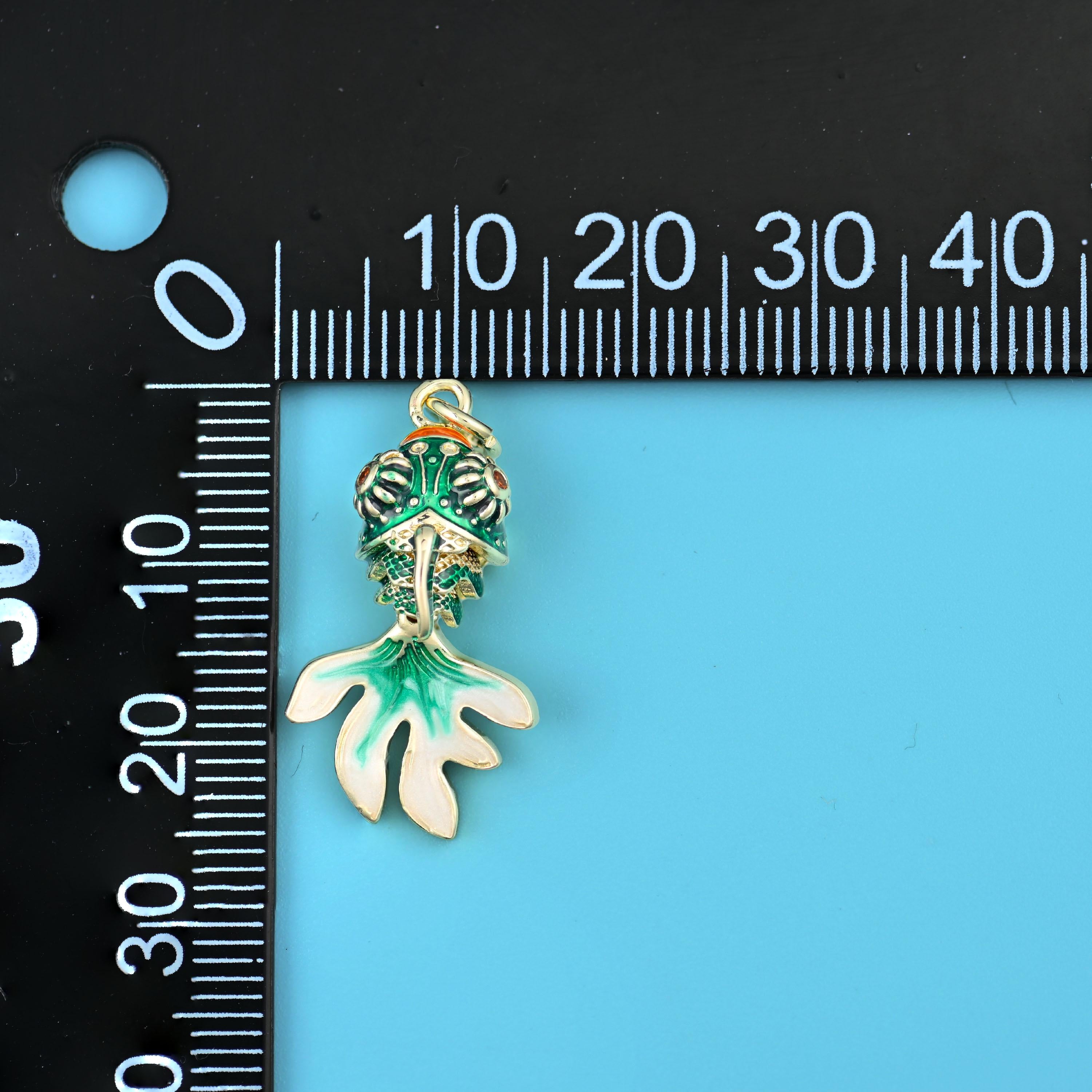 18K Gold Filled Enamel Green Goldfish Charms for DIY Jewelry Making Supply