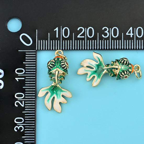 18K Gold Filled Enamel Green Goldfish Charms for DIY Jewelry Making Supply