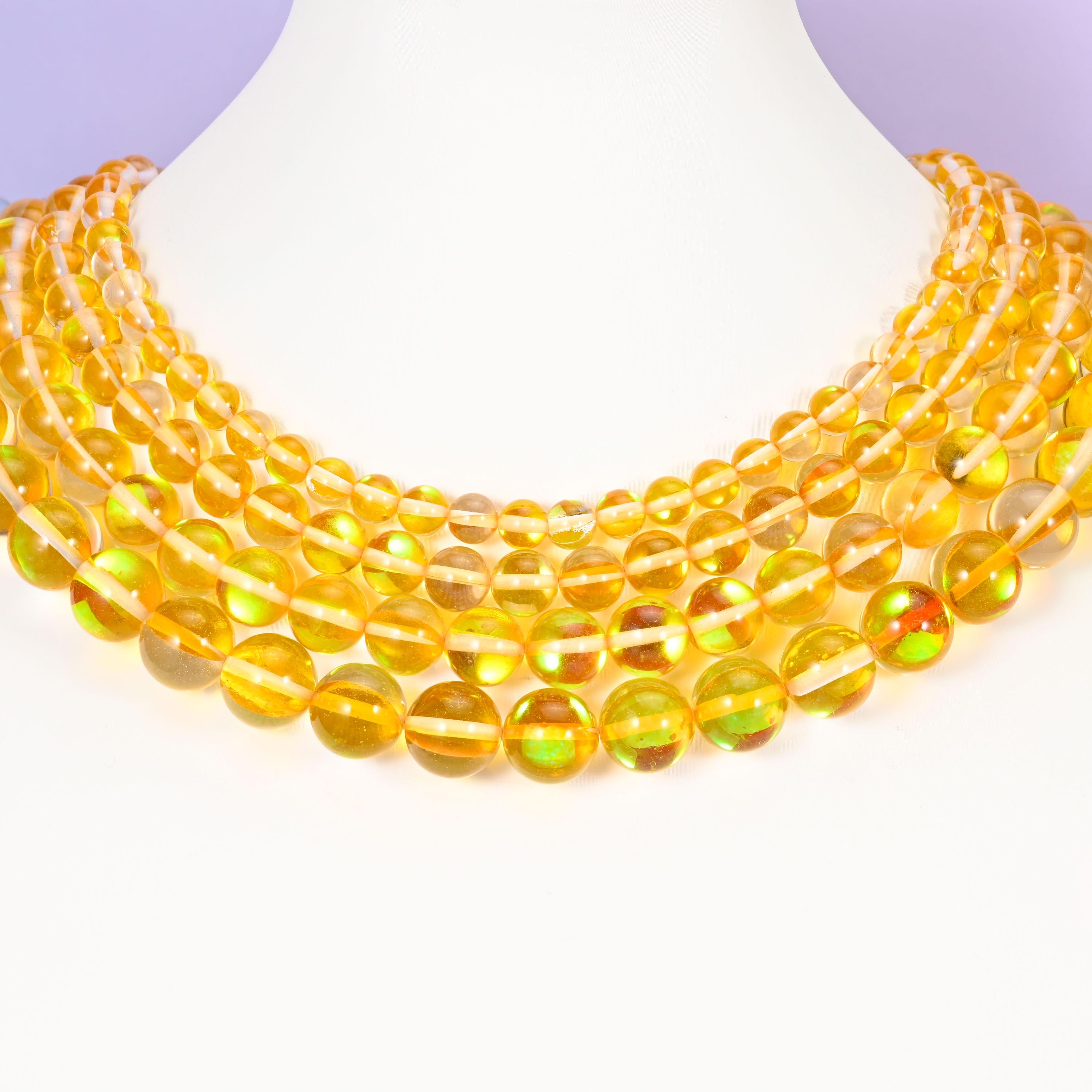 Mystic Aura Yellow Round Glass Beads: Iridescent Jewelry Making Supply, 15 Inch Strand