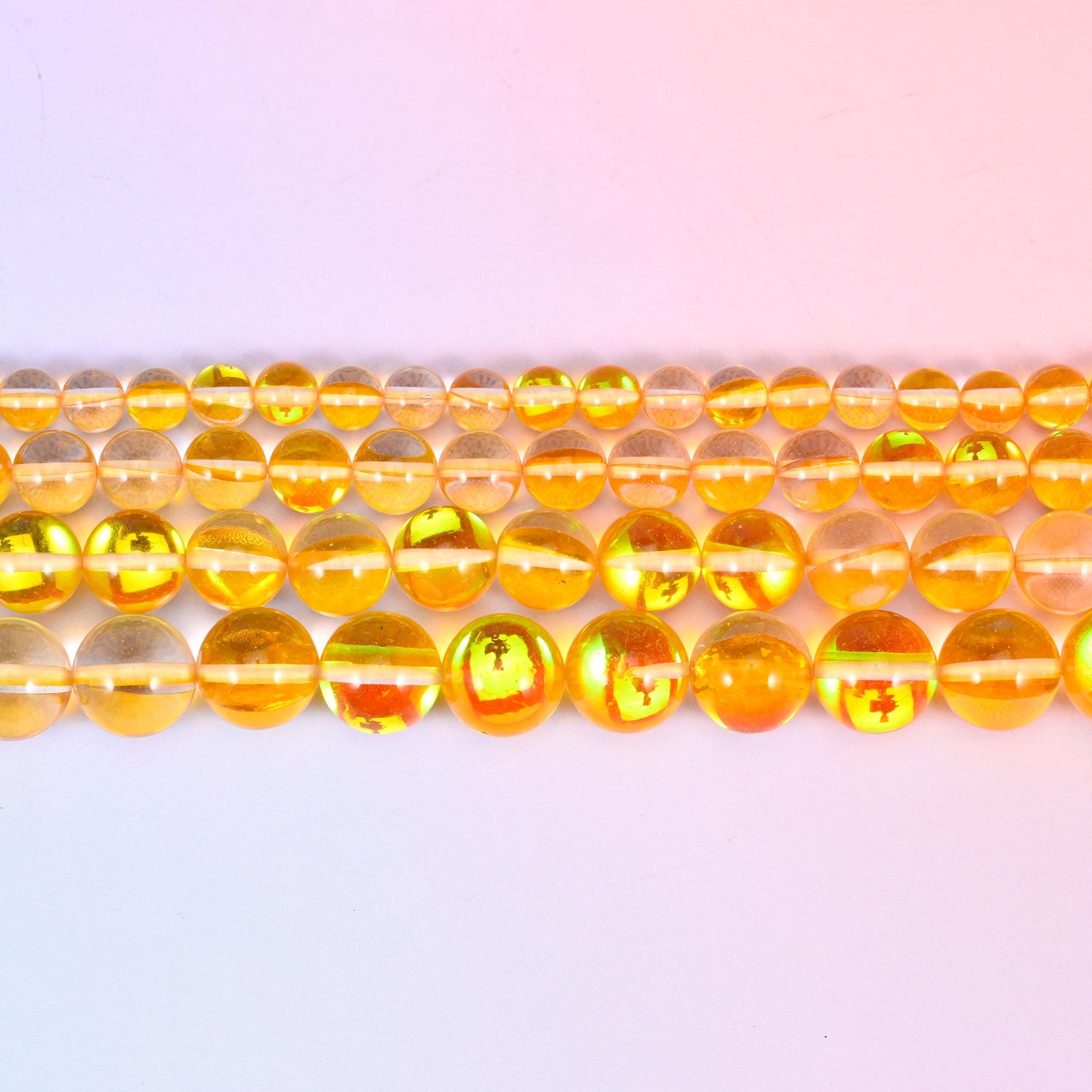 Mystic Aura Yellow Round Glass Beads: Iridescent Jewelry Making Supply, 15 Inch Strand