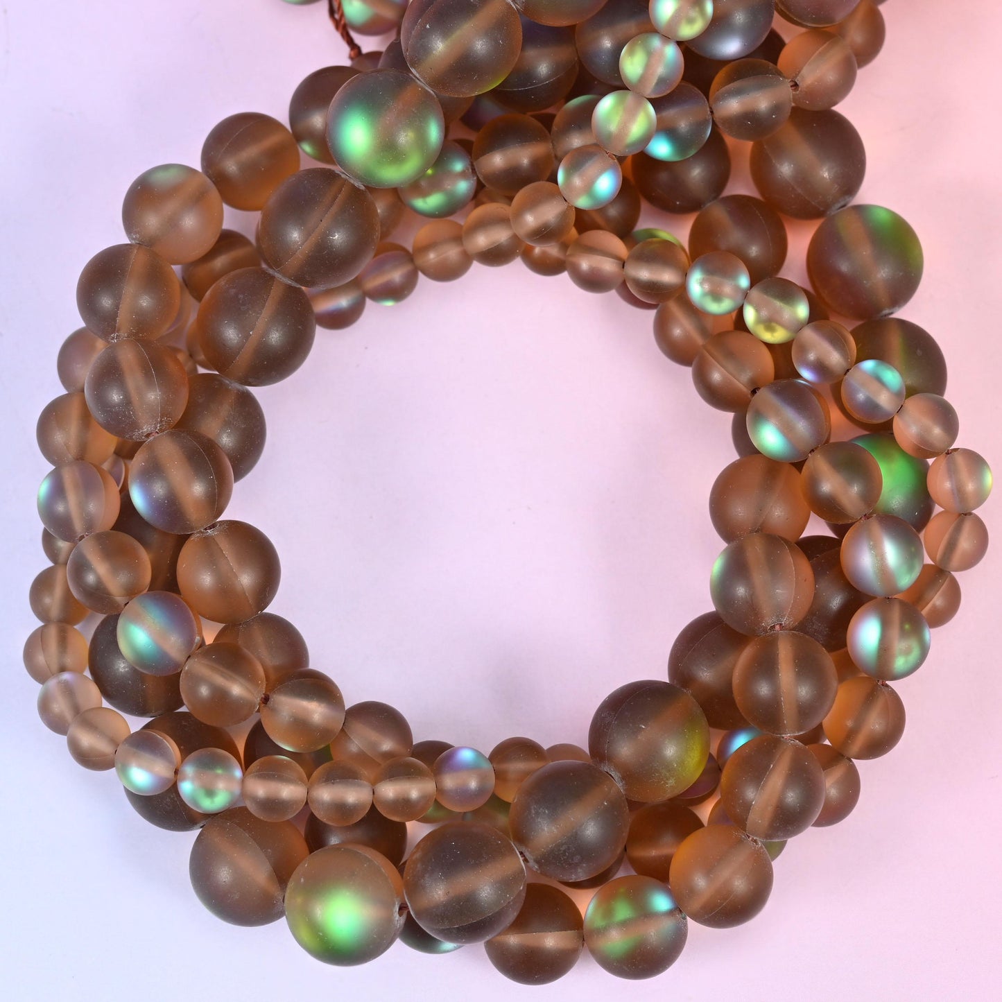 Mystic Aura Matte Brown Round Glass Beads: Iridescent Jewelry Making Supply, 15 Inch Strand