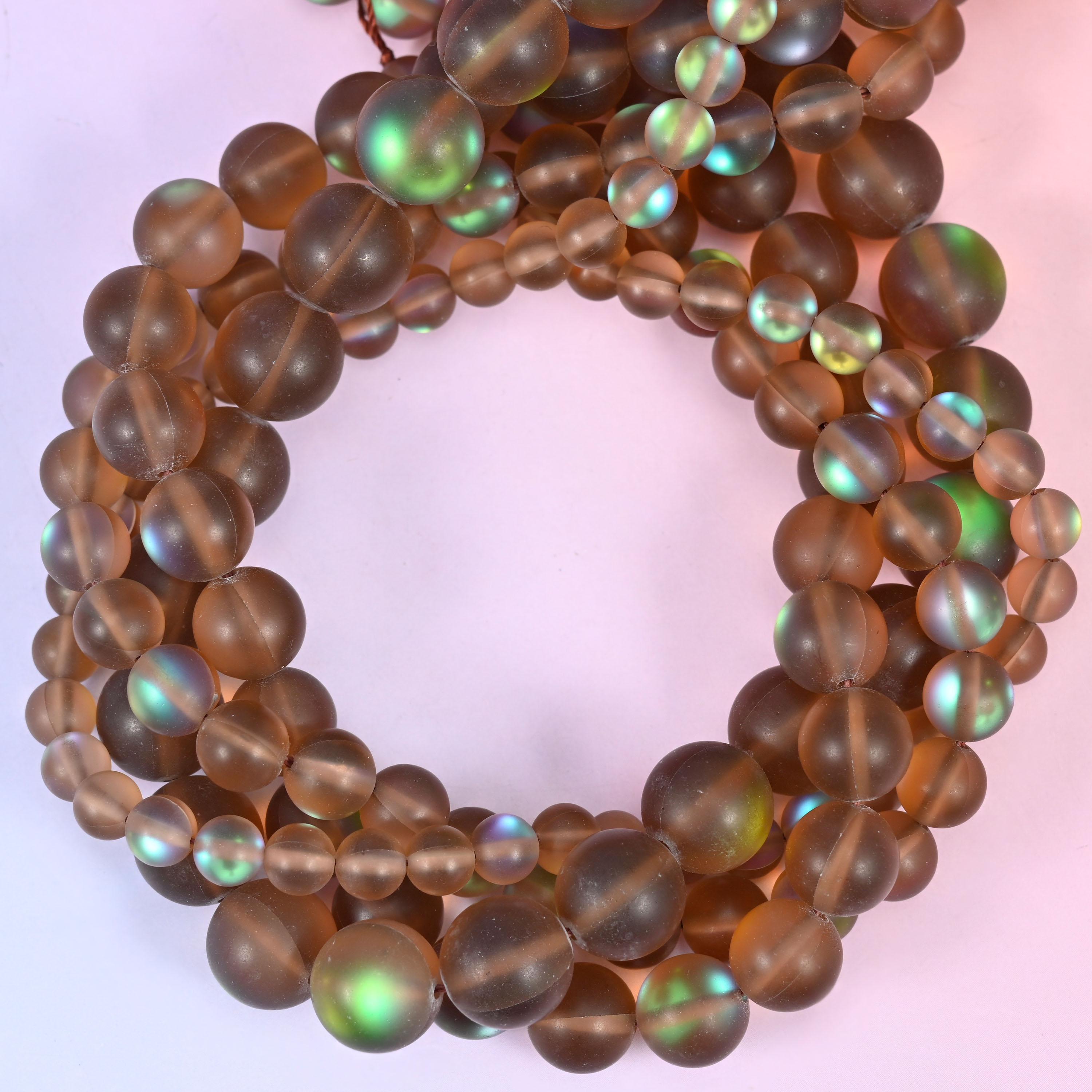 Mystic Aura Matte Brown Round Glass Beads: Iridescent Jewelry Making Supply, 15 Inch Strand
