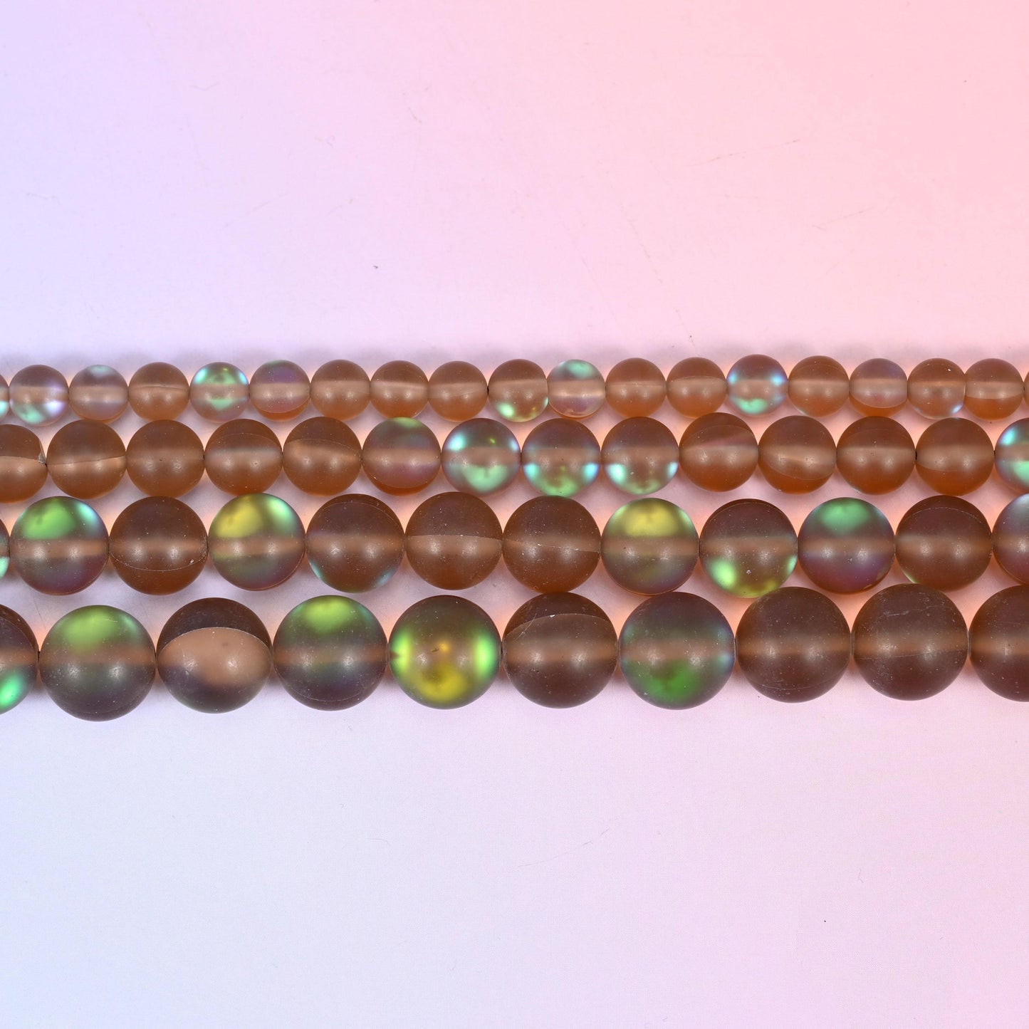 Mystic Aura Matte Brown Round Glass Beads: Iridescent Jewelry Making Supply, 15 Inch Strand