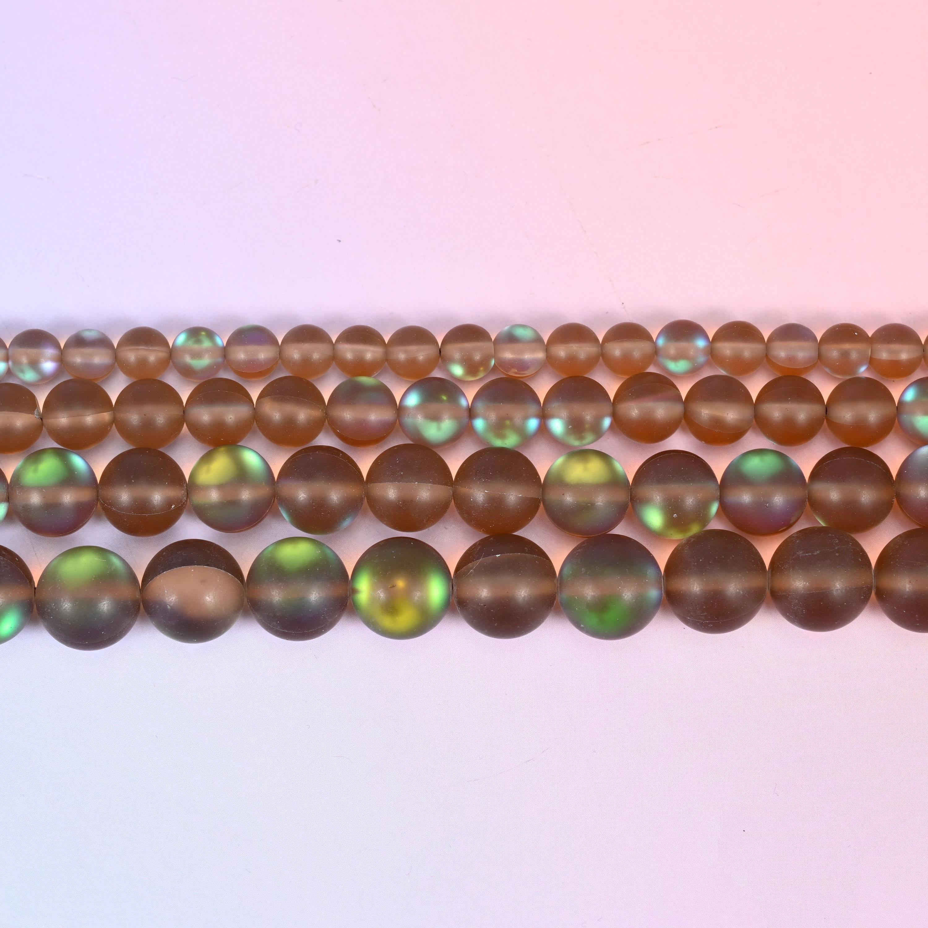 Mystic Aura Matte Brown Round Glass Beads: Iridescent Jewelry Making Supply, 15 Inch Strand
