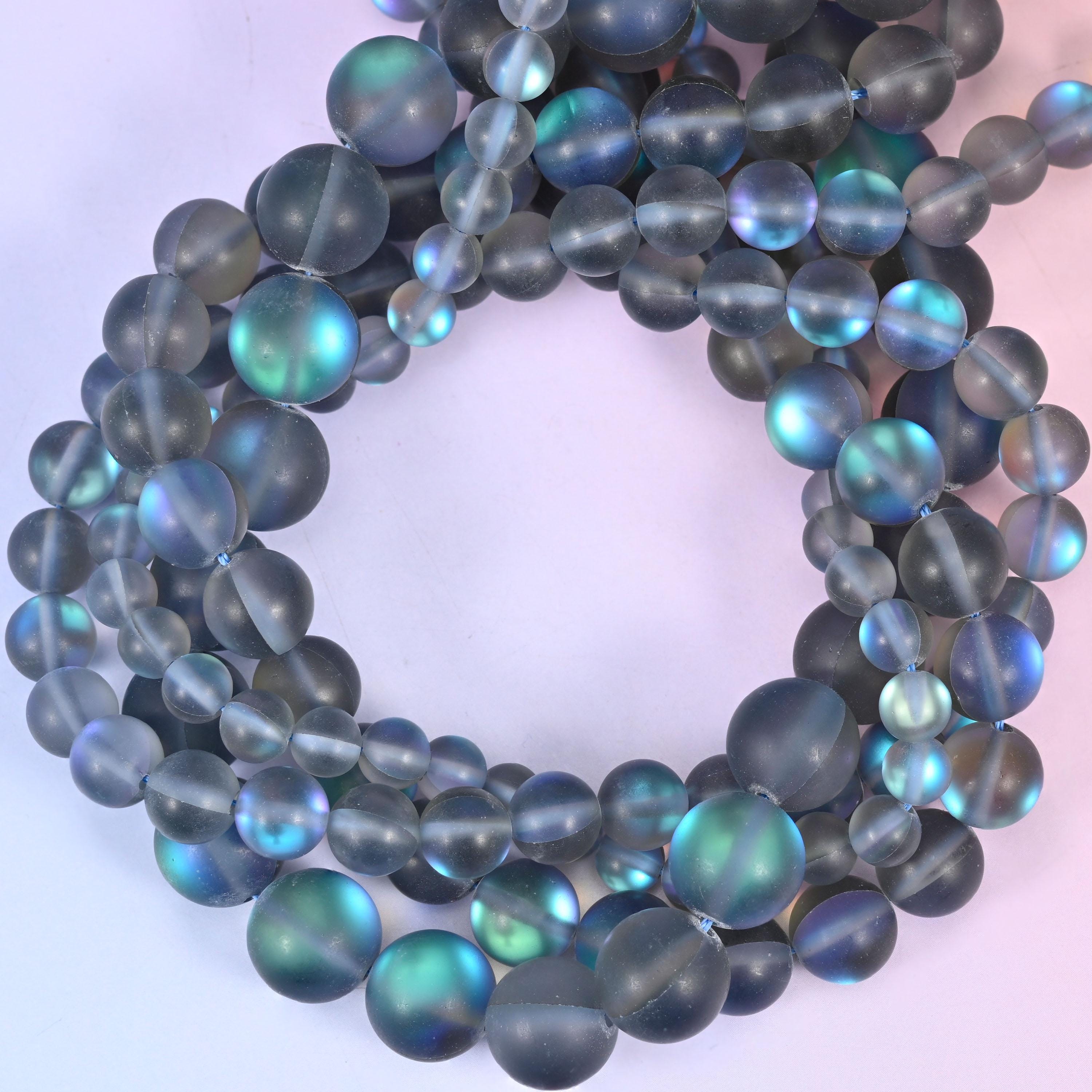 Mystic Aura Matte Gray Round Glass Beads: Iridescent Jewelry Making Supply, 15 Inch Strand