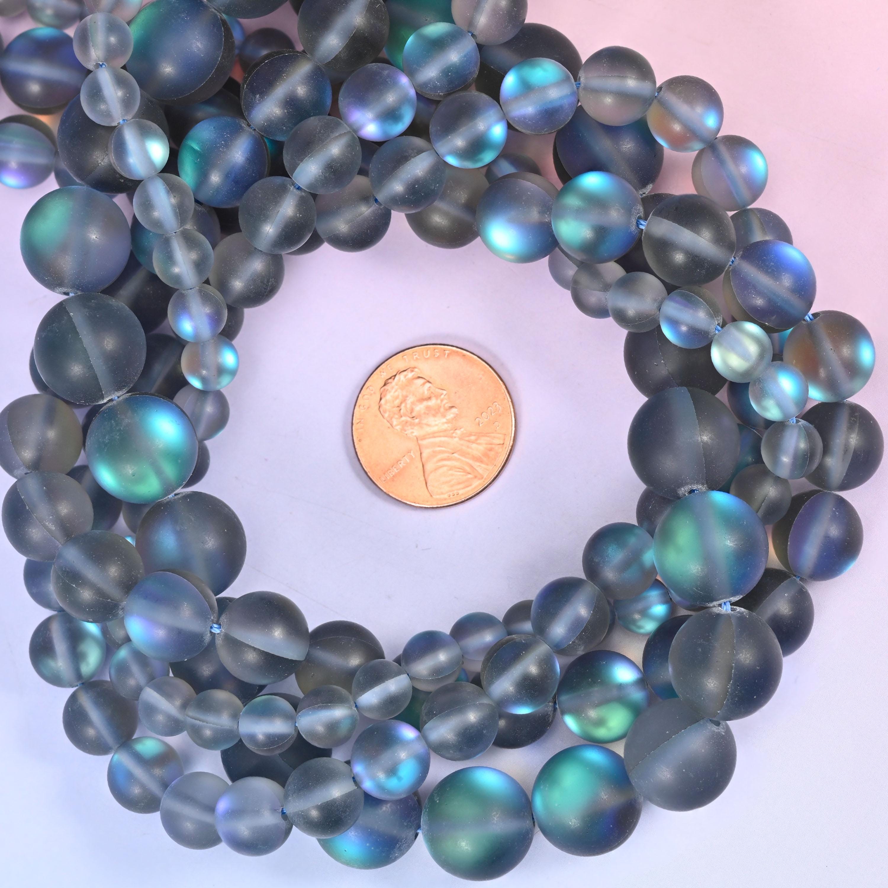 Mystic Aura Matte Gray Round Glass Beads: Iridescent Jewelry Making Supply, 15 Inch Strand