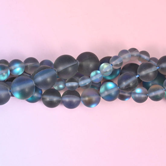 Mystic Aura Matte Gray Round Glass Beads: Iridescent Jewelry Making Supply, 15 Inch Strand