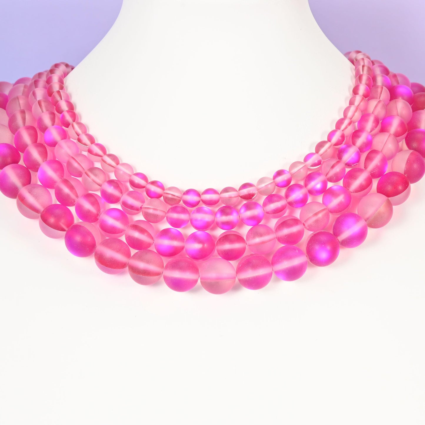 Mystic Aura Matte Rose Red Round Glass Beads: Iridescent Jewelry Making Supply