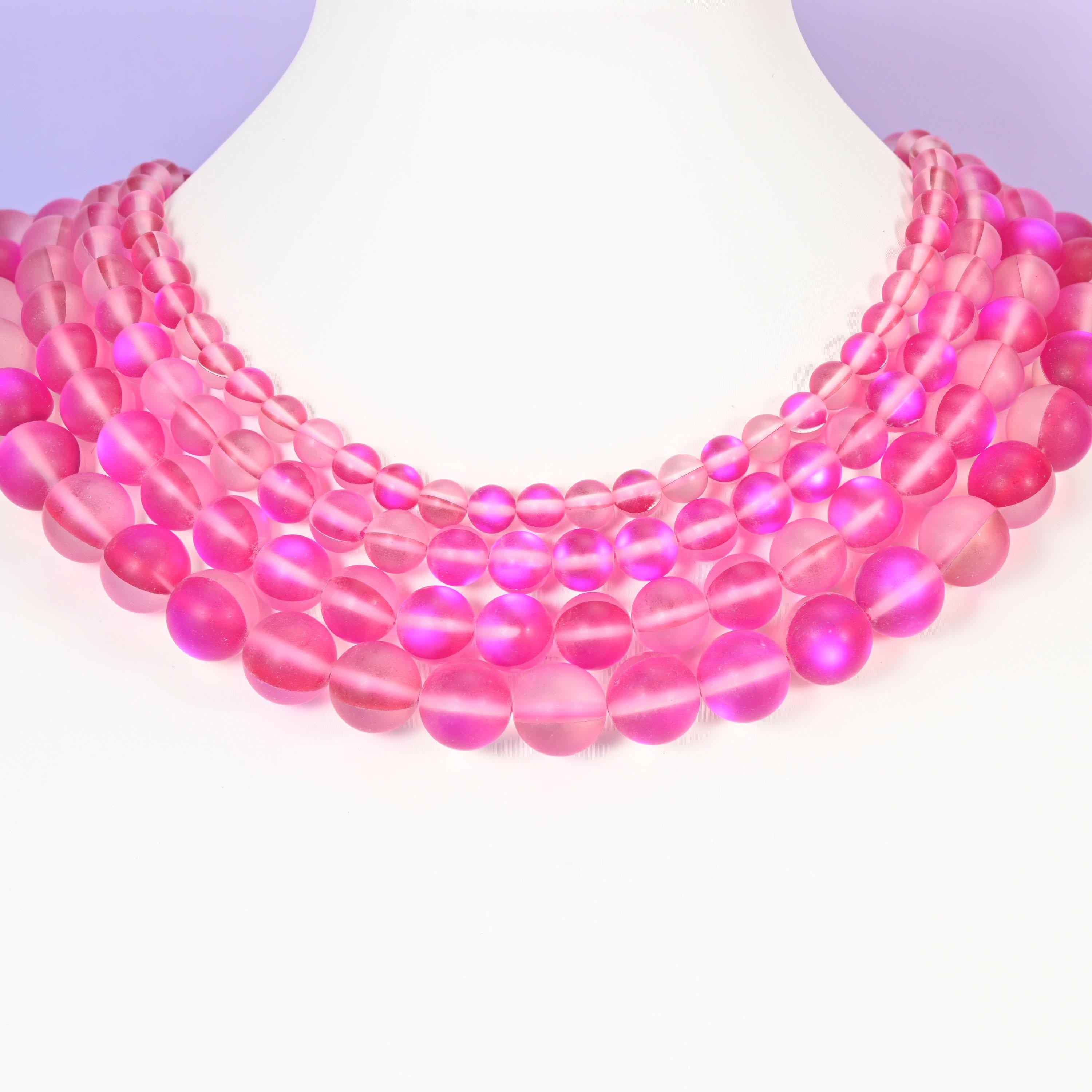 Mystic Aura Matte Rose Red Round Glass Beads: Iridescent Jewelry Making Supply