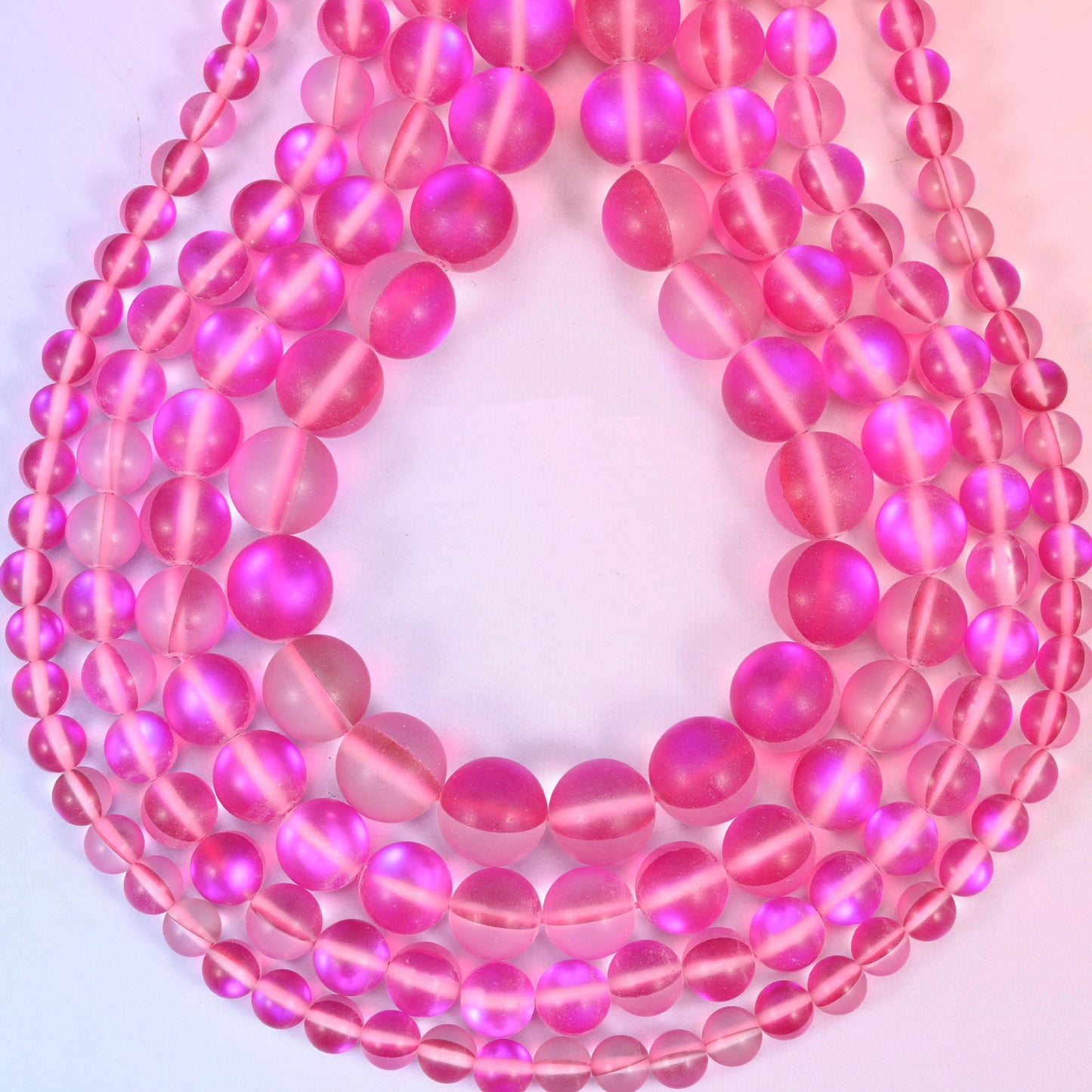 Mystic Aura Matte Rose Red Round Glass Beads: Iridescent Jewelry Making Supply