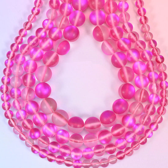 Mystic Aura Matte Rose Red Round Glass Beads: Iridescent Jewelry Making Supply