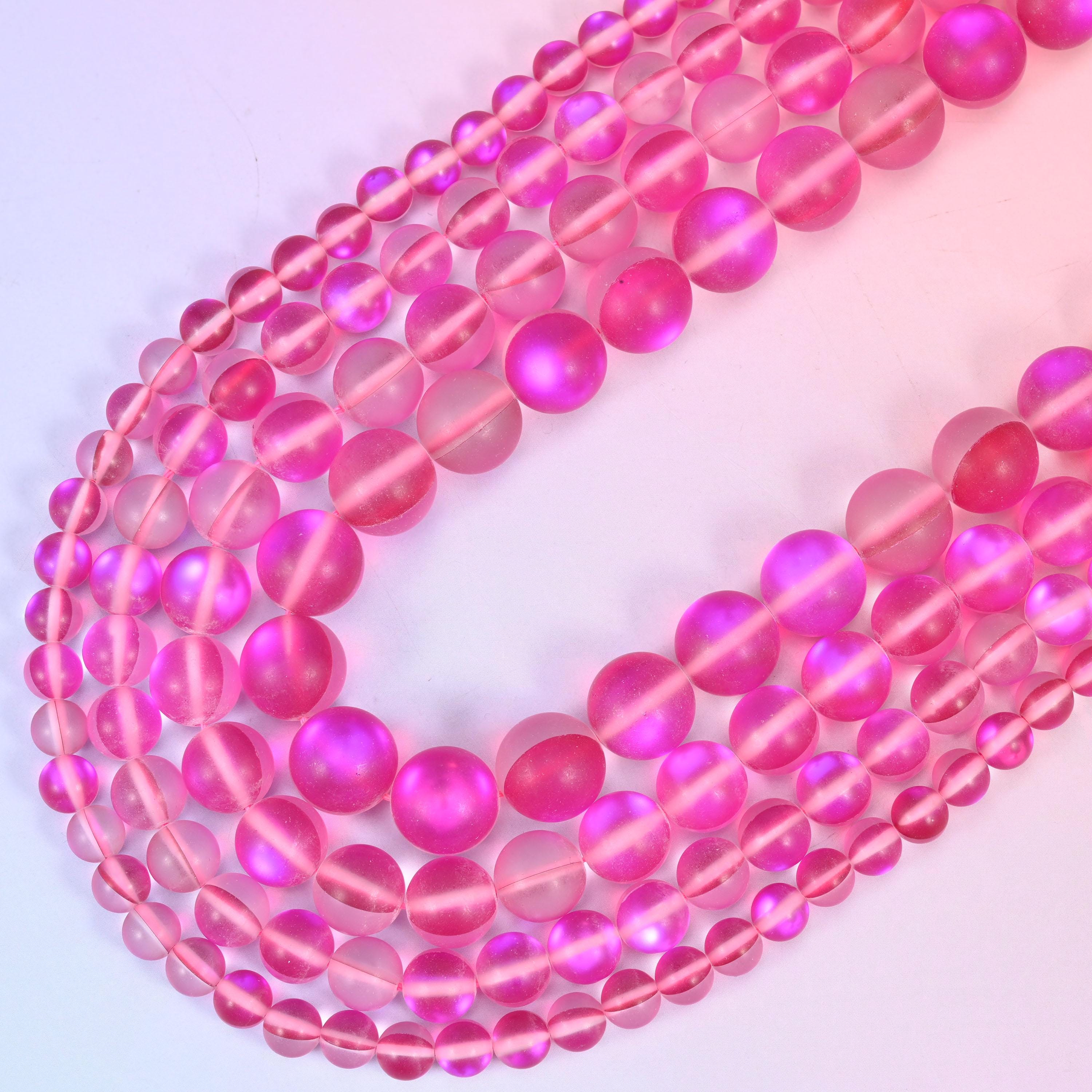 Mystic Aura Matte Rose Red Round Glass Beads: Iridescent Jewelry Making Supply