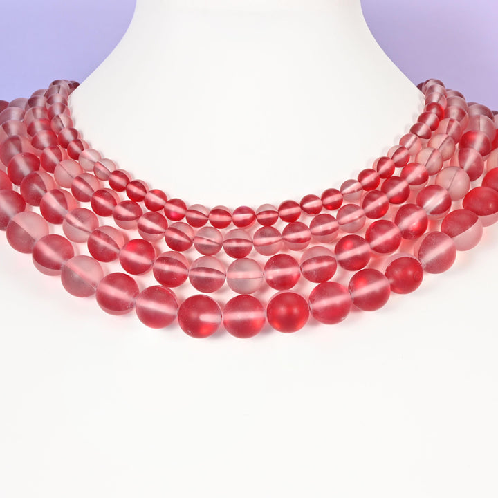Mystic Aura Matte Red Round Glass Beads: Iridescent Jewelry Making Supply