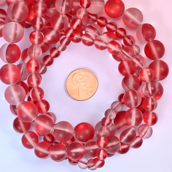 Mystic Aura Matte Red Round Glass Beads: Iridescent Jewelry Making Supply