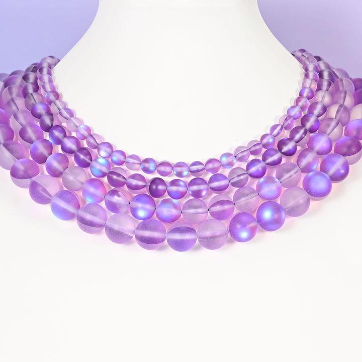 Mystic Aura Matte Purple Round Glass Beads: Iridescent Jewelry Making Supply