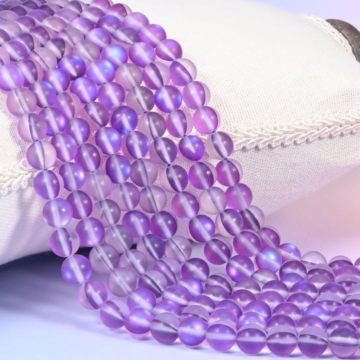 Mystic Aura Matte Purple Round Glass Beads: Iridescent Jewelry Making Supply