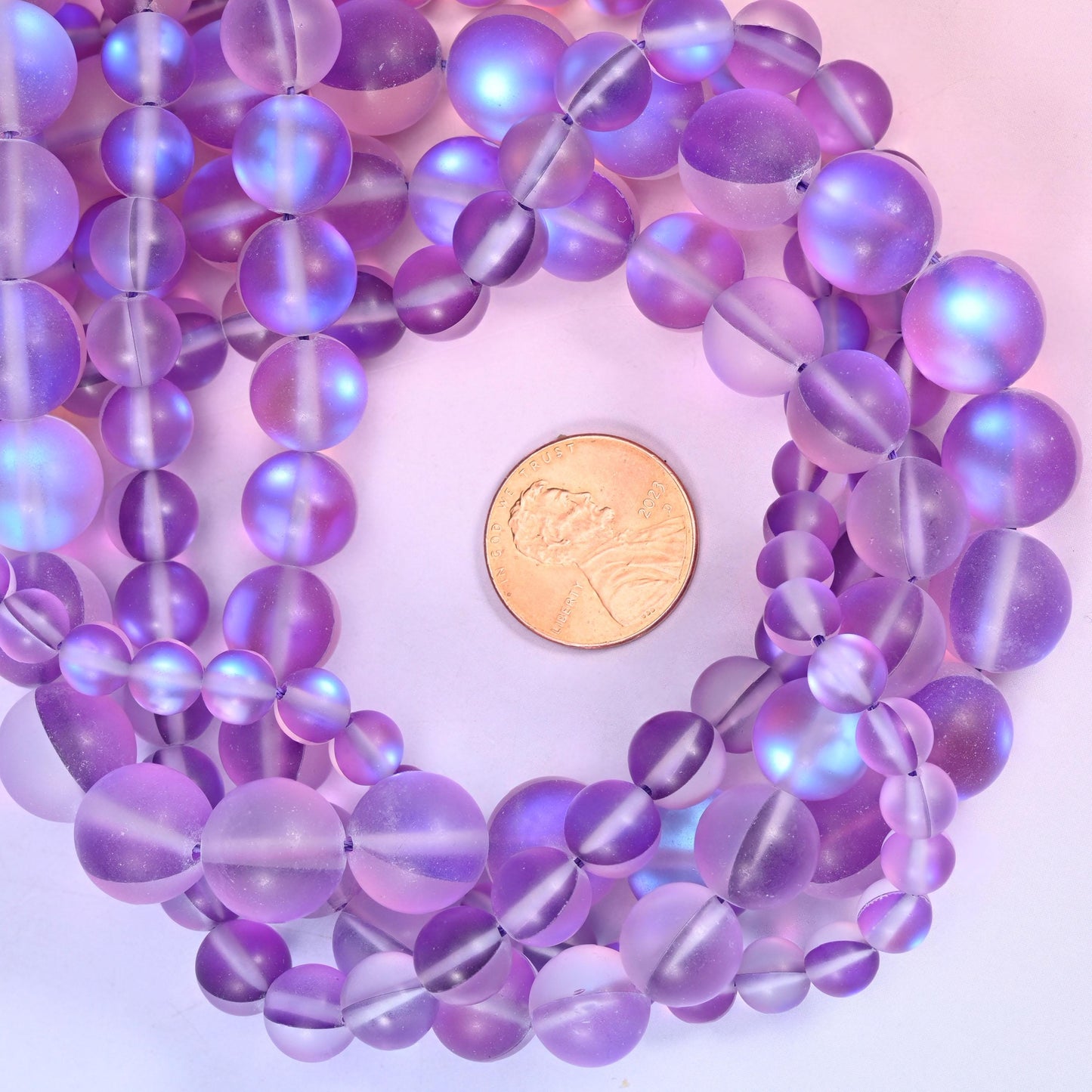Mystic Aura Matte Purple Round Glass Beads: Iridescent Jewelry Making Supply