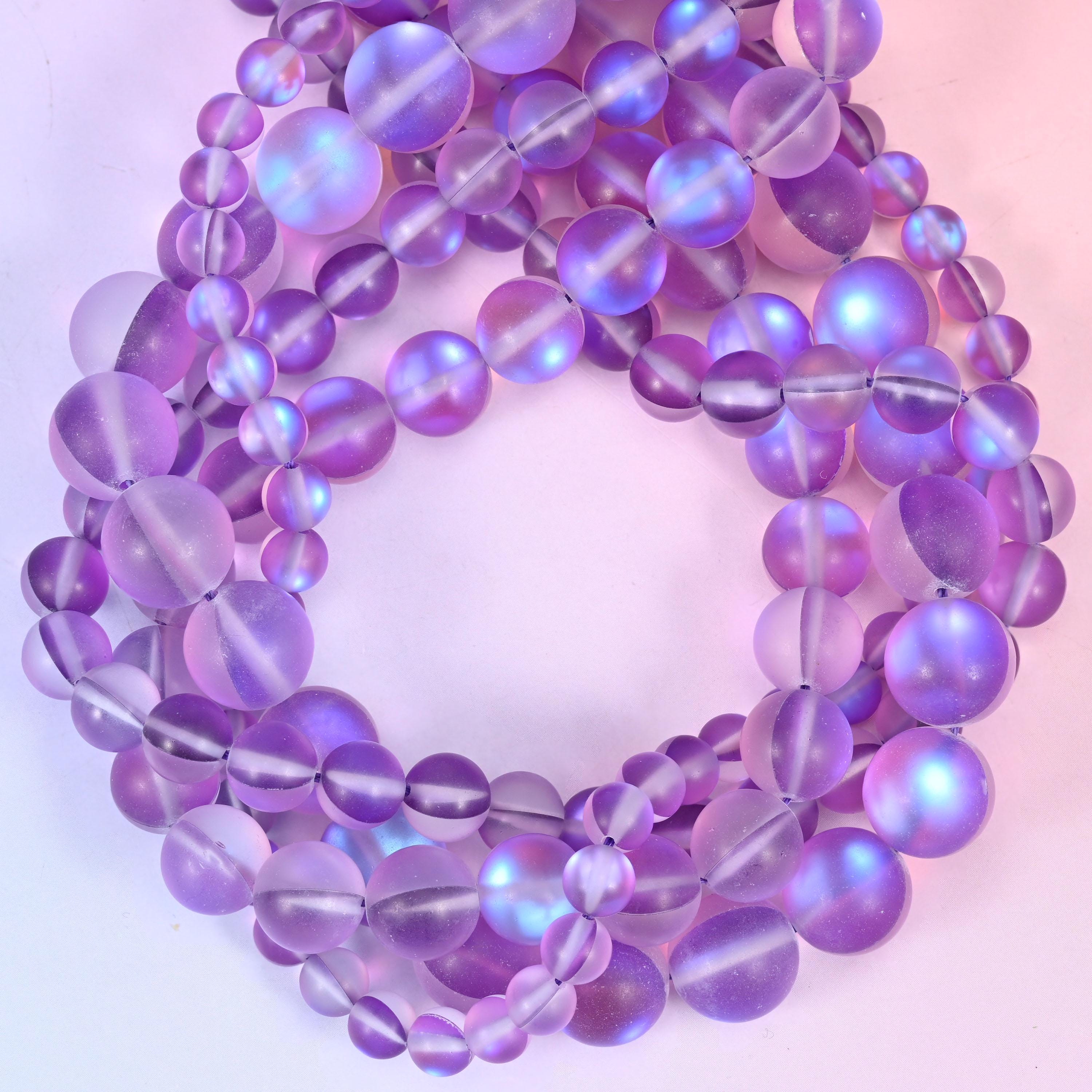 Mystic Aura Matte Purple Round Glass Beads: Iridescent Jewelry Making Supply