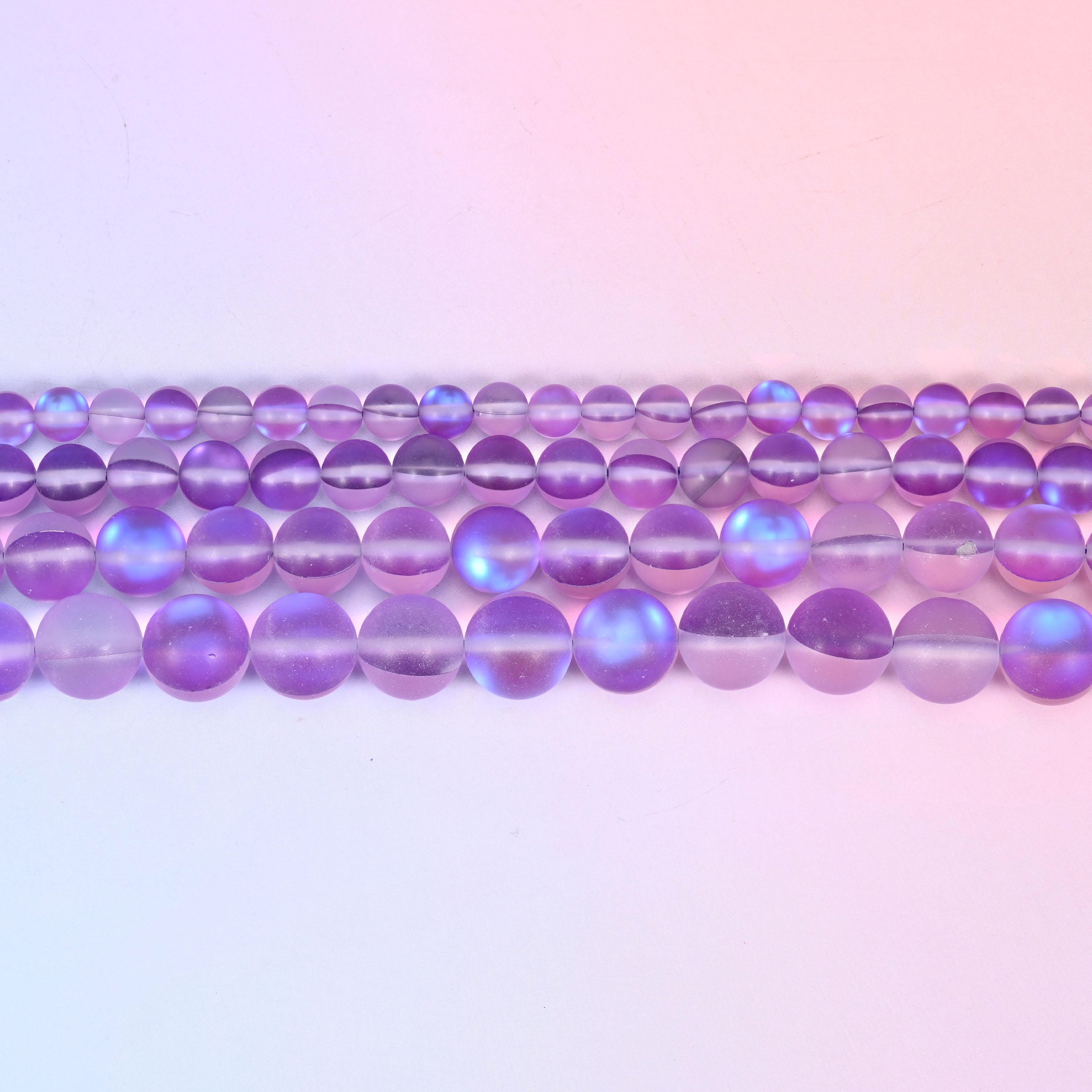 Mystic Aura Matte Purple Round Glass Beads: Iridescent Jewelry Making Supply