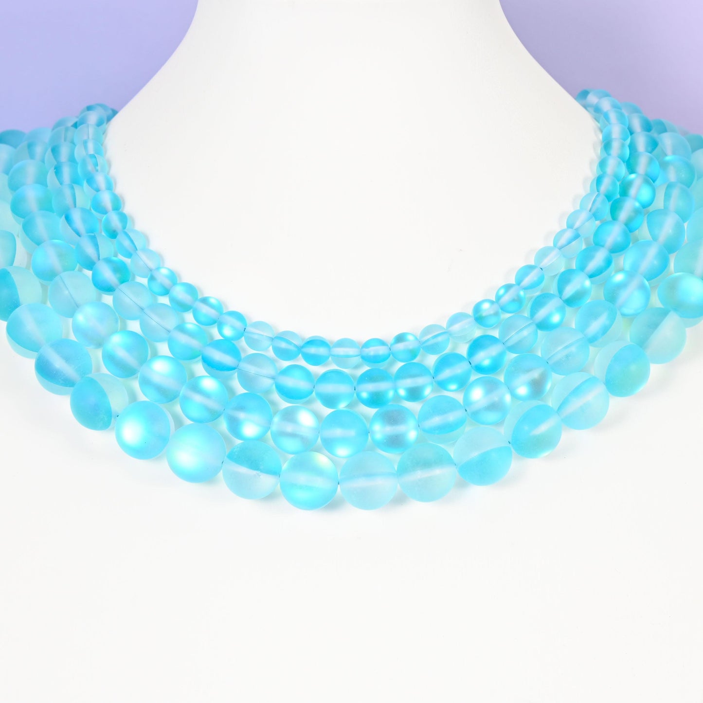 Mystic Aura Matte Light Blue Round Glass Beads: Iridescent Jewelry Making Supply