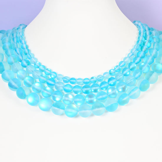 Mystic Aura Matte Light Blue Round Glass Beads: Iridescent Jewelry Making Supply