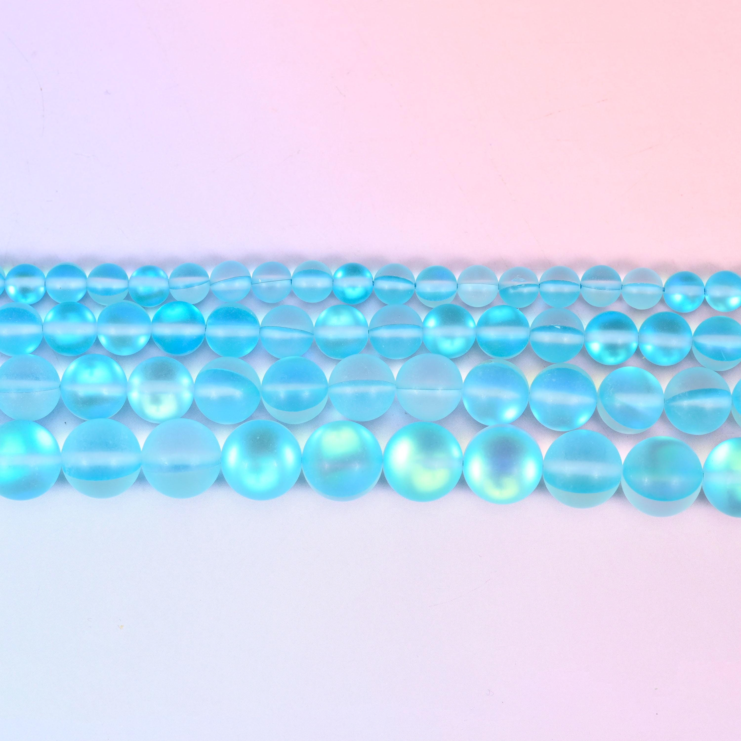 Mystic Aura Matte Light Blue Round Glass Beads: Iridescent Jewelry Making Supply