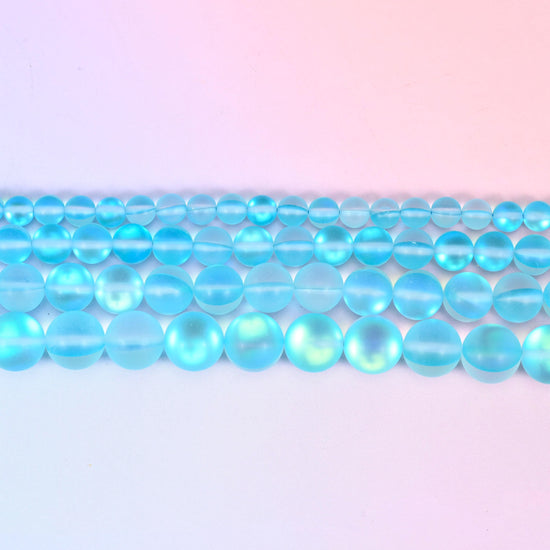 Mystic Aura Matte Light Blue Round Glass Beads: Iridescent Jewelry Making Supply