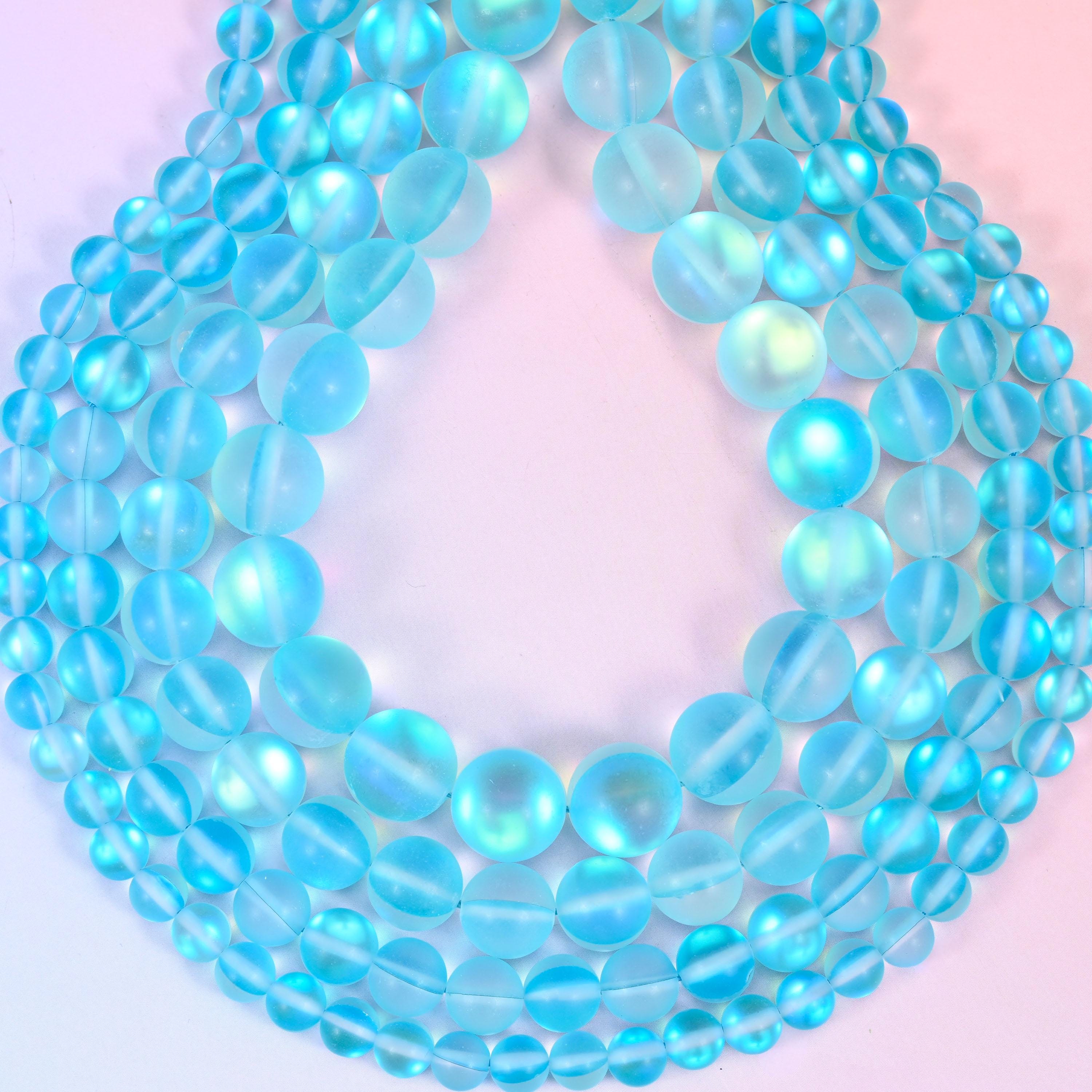 Mystic Aura Matte Light Blue Round Glass Beads: Iridescent Jewelry Making Supply