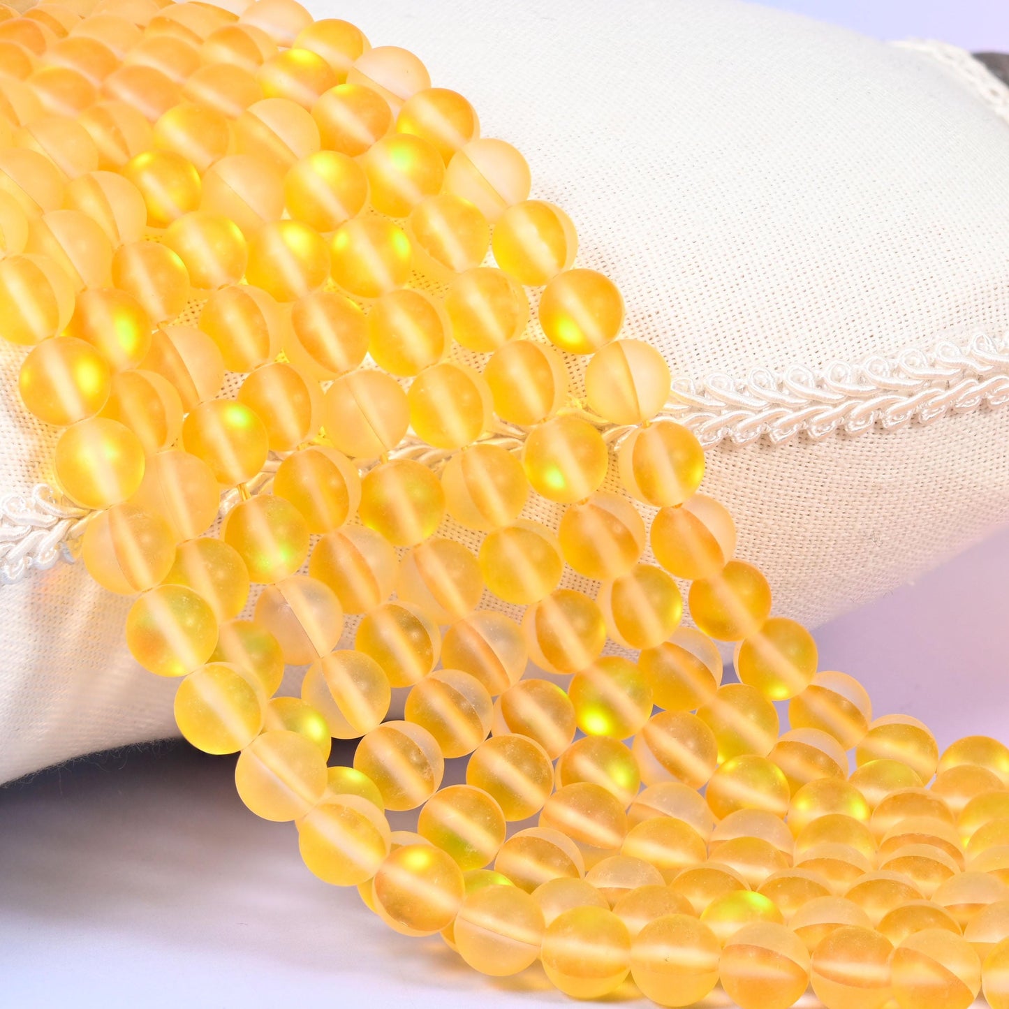 Mystic Aura Matte Yellow Round Glass Beads: Iridescent Jewelry Making Supply