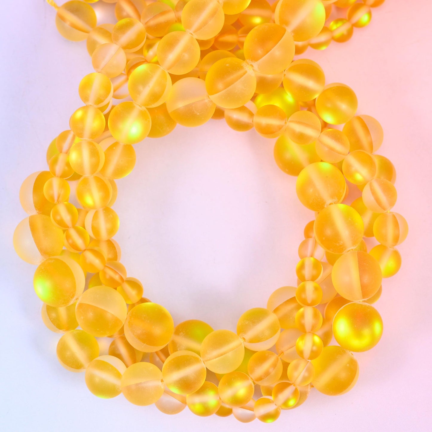 Mystic Aura Matte Yellow Round Glass Beads: Iridescent Jewelry Making Supply